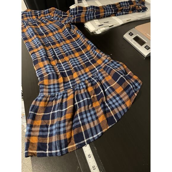 Matilda Jane Womens General Store Tunic Medium Blue Orange Plaid Rayon Button Up - Picture 6 of 7